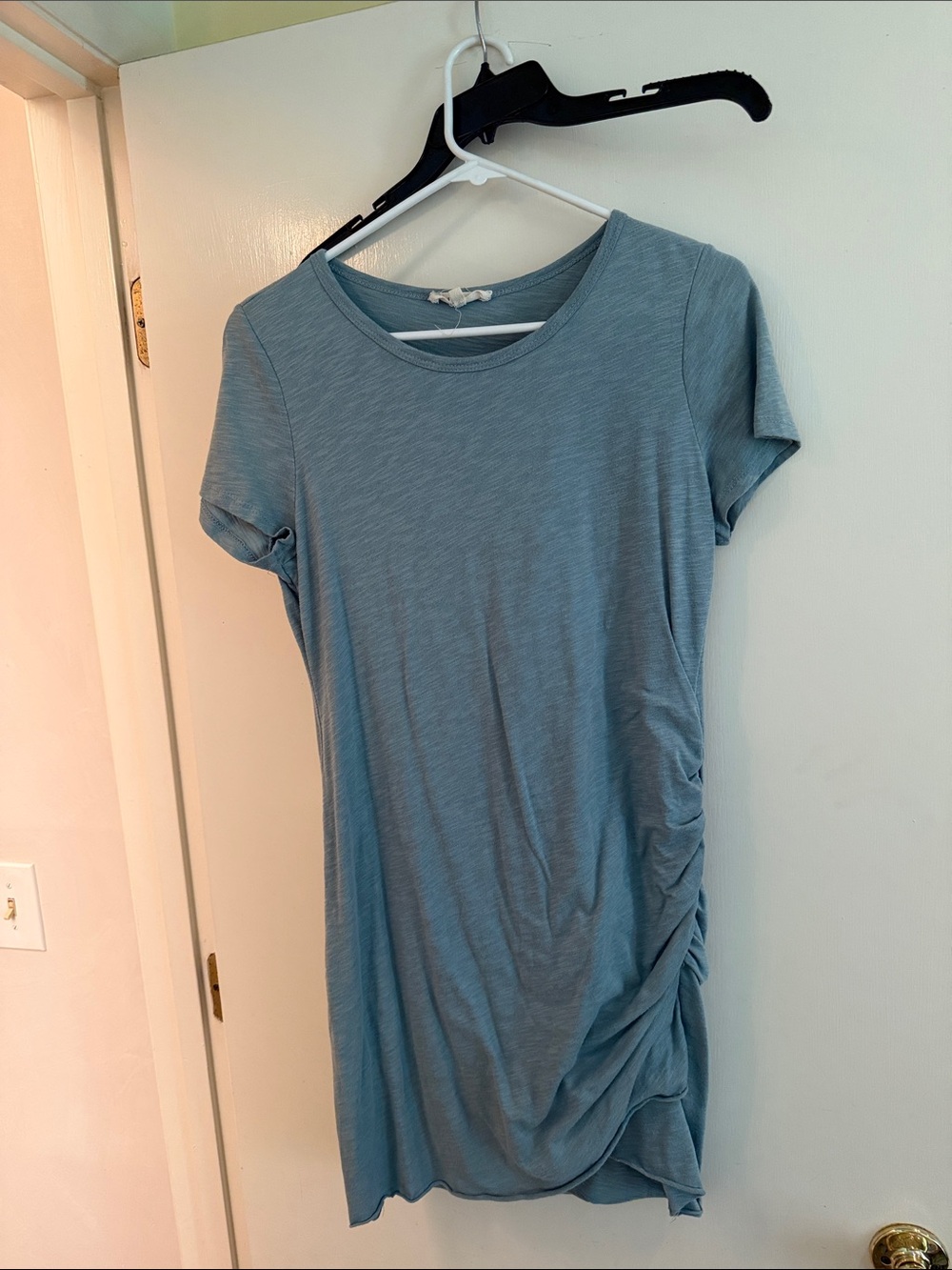 Women’s Short Sleeve Ruched Side T-Shirt Dress — Blue